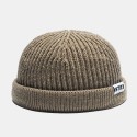 Unisex Casual Patch Woolen Knitted Caps Skull Cap Dome Crimped Warm Elastic Cap 