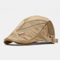 Collrown Men Cotton Metal Badge Mesh Breathable Casual Outdoor Sunshade Forward Hat Flat Hat Beret Cap