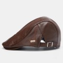 Collrown Men's PU Leather Beret Caps Casual Newsboy Cap Artificial Leather Warm Hats