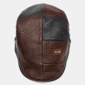 Collrown Men PU Leather Patchwork Color Casual Vintage Adjustable Forward Hat Be