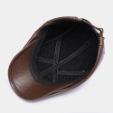 Men Vintage Artificial Leather Hat Keep Warm Ear Protected Casual Beret Hat