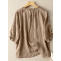 Lettuce Edge Crew Neck Solid Butto 3/4 Sleeve Blouse