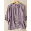 Lettuce Edge Crew Neck Solid Butto 3/4 Sleeve Blouse