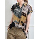 Abstract Painted Letter Plaid Short Sleeve Casual Blouse