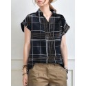 Abstract Painted Letter Plaid Short Sleeve Casual Blouse