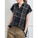 Abstract Painted Letter Plaid Short Sleeve Casual Blouse
