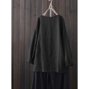 Women Cotton Crew Neck Split Asymmetric Shirts