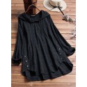 Plus Size Women Plaid Print Asymmetrical Casual Hooded Blouse