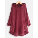 Plus Size Women Plaid Print Asymmetrical Casual Hooded Blouse