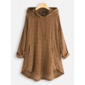 Plus Size Women Plaid Print Asymmetrical Casual Hooded Blouse