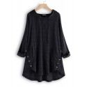 Plus Size Women Plaid Print Asymmetrical Casual Hooded Blouse
