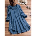 Plus Size Women Plaid Print Asymmetrical Casual Hooded Blouse