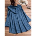 Plus Size Women Plaid Print Asymmetrical Casual Hooded Blouse