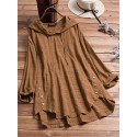 Plus Size Women Plaid Print Asymmetrical Casual Hooded Blouse