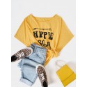 Casual Letter Print Round Neck Short Sleeve T-shirts