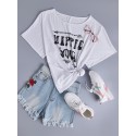 Casual Letter Print Round Neck Short Sleeve T-shirts