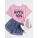 Casual Letter Print Round Neck Short Sleeve T-shirts