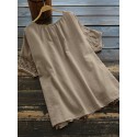 100% Cotton Round Neck Simple And Comfortable Lace Stitching Blouse