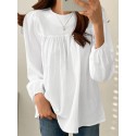 Solid Casual Keyhole Back Long Sleeve Crew Neck Blouse