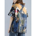 Women Multi Printing Round Neck Half Sleeve Casual Loose Blouses