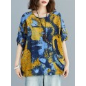Women Multi Printing Round Neck Half Sleeve Casual Loose Blouses