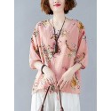 Women Multi Printing Round Neck Half Sleeve Casual Loose Blouses