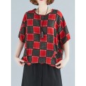 Women Multi Printing Round Neck Half Sleeve Casual Loose Blouses