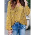 Calico V Neck Long Sleeve Casual Blouse
