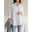 Women Daily Casual Cotton Irregular Hem Commute Loose Shirts