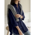 Women Daily Casual Cotton Irregular Hem Commute Loose Shirts
