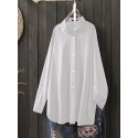 Women Daily Casual Cotton Irregular Hem Commute Loose Shirts