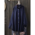Women Daily Casual Cotton Irregular Hem Commute Loose Shirts
