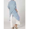 Women 3/4 Sleeve V Neck High Split Irregular Hem Casual Shirt Blouse
