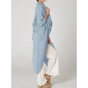 Women 3/4 Sleeve V Neck High Split Irregular Hem Casual Shirt Blouse