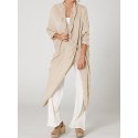Women 3/4 Sleeve V Neck High Split Irregular Hem Casual Shirt Blouse