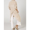 Women 3/4 Sleeve V Neck High Split Irregular Hem Casual Shirt Blouse