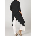 Women 3/4 Sleeve V Neck High Split Irregular Hem Casual Shirt Blouse