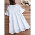 Women Pure Color High聽Low Hem Button Down Short Sleeve Blouse