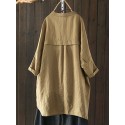 S-5XL Women Long Sleeve Button Down Cotton Asymmetric Vintage Blouse