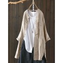 S-5XL Women Long Sleeve Button Down Cotton Asymmetric Vintage Blouse