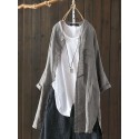S-5XL Women Long Sleeve Button Down Cotton Asymmetric Vintage Blouse
