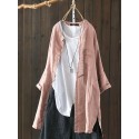 S-5XL Women Long Sleeve Button Down Cotton Asymmetric Vintage Blouse