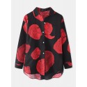 100% Cotton Women Floral Print Chest Pocket Lapel Long Sleeve Shirts