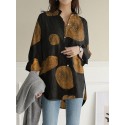 100% Cotton Women Floral Print Chest Pocket Lapel Long Sleeve Shirts