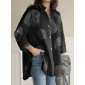 100% Cotton Women Floral Print Chest Pocket Lapel Long Sleeve Shirts