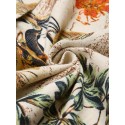 Women Cotton Vintage Floral Leaf Print Casual Loose Shirts with Front Pockets
