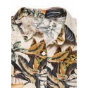 Women Cotton Vintage Floral Leaf Print Casual Loose Shirts with Front Pockets