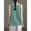 Contrast Slit Hem Sleeveless Crew Neck Casual Tank Top