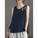 Contrast Slit Hem Sleeveless Crew Neck Casual Tank Top
