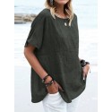 Women Solid Crew Neck Casual Short Sleeve T-shirt